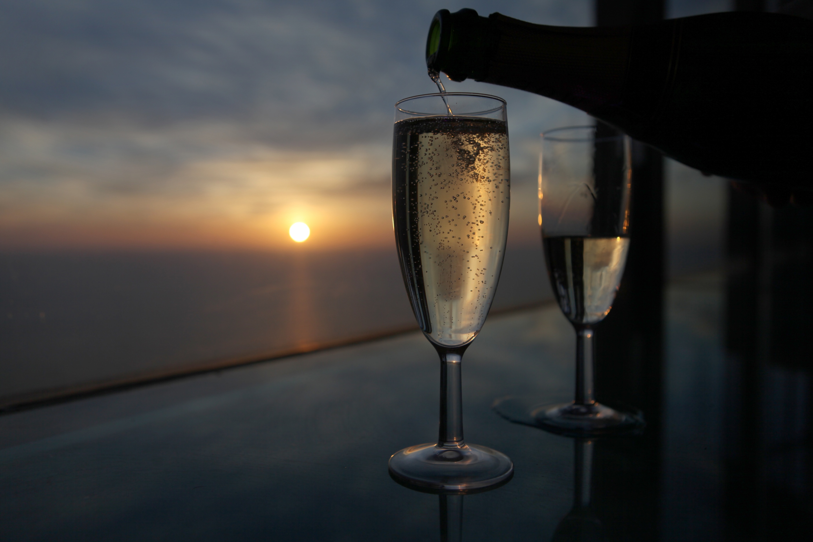 Pouring champagne at the top of the blackpool tower eye